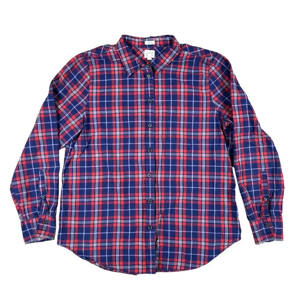 J.Crew Womens Boy Fit Flannel Long Sleeve Casual Button‎ Down Shirt Size XL